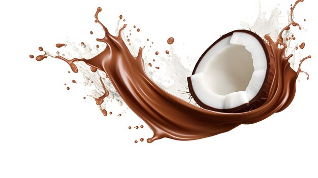 Deliziosa spruzzata di cioccolato e cocco su sfondo bianco Arafly Stock Image for