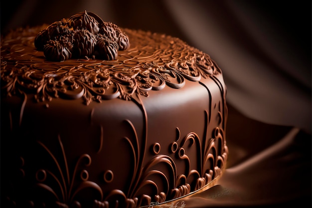 deliziosa torta al cioccolato con disegno floreale