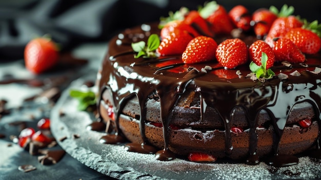 Deliziosa torta al cioccolato con fragole fresche