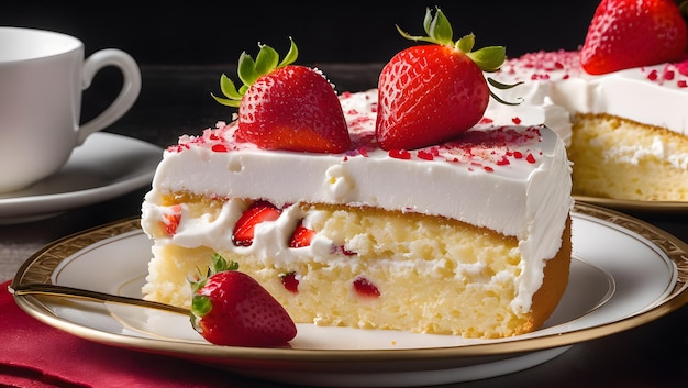 Deliziosa torta al formaggio a fragole e bacche su un piatto bianco coperto di crema