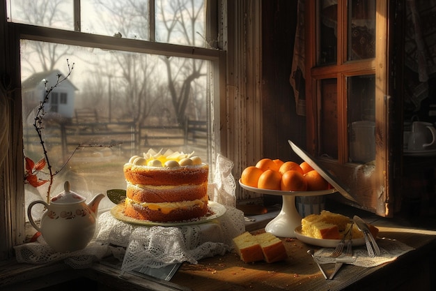 Deliziosa torta all'interno natura morta