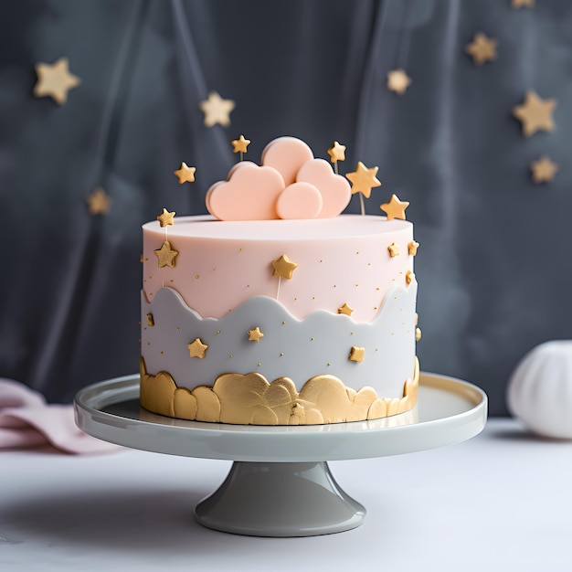 Deliziosa torta alla crema di fragola mirtillo bacca deliziosa per la festa della mamma del fiore del deserto del tea party