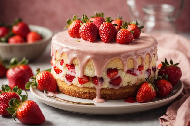 Deliziosa torta con glassa e fragole