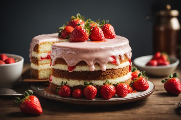 Deliziosa torta con glassa e fragole