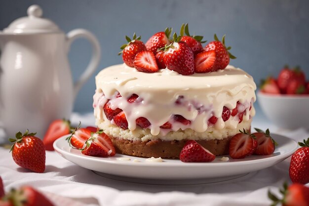 Deliziosa torta con glassa e fragole