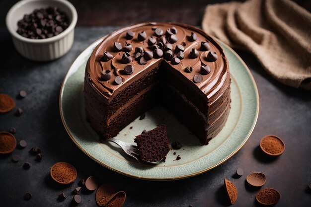 Deliziosa torta di cioccolato con cioccolata chipstop vista