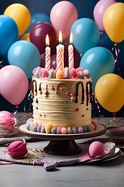 Deliziosa torta di compleanno con candele per la felice celebrazione del compleanno