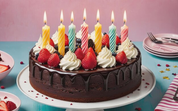 Deliziosa torta di compleanno con candele.