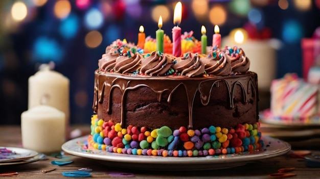 Deliziosa torta di compleanno con glassa di cioccolato e crema