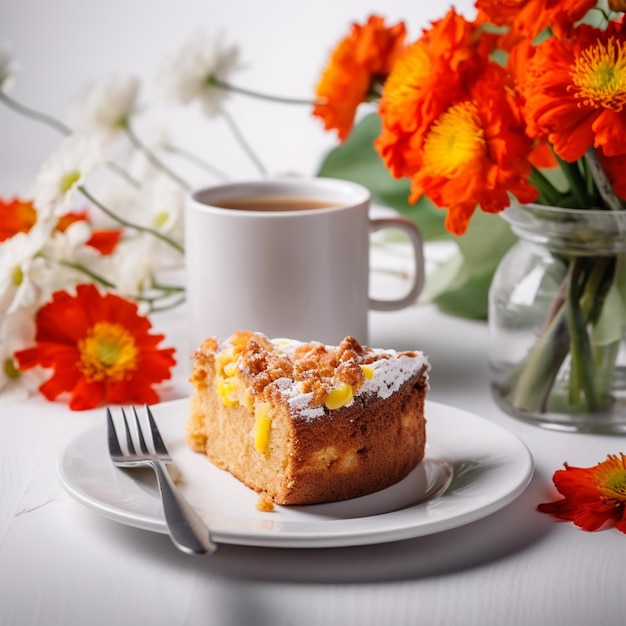 Deliziosa Torta Una Tazza Di Caffè Caldo Tavolo Bianco