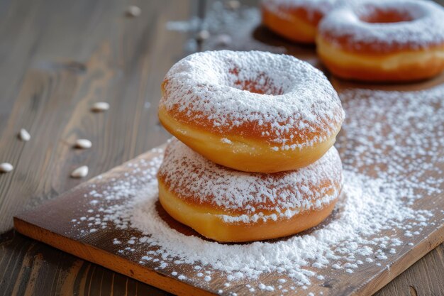 Deliziose ciambelle di cioccolato e zucchero sulla tavola