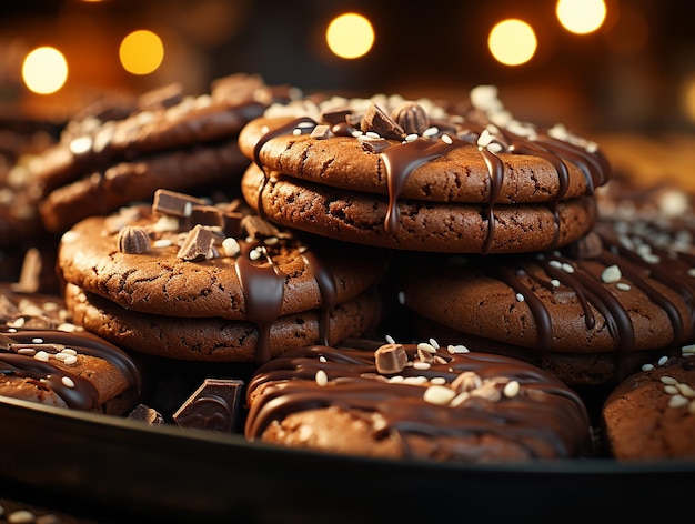 Deliziose delizie Primo piano di biscotti al cioccolato croccanti con scaglie di cioccolato fondente