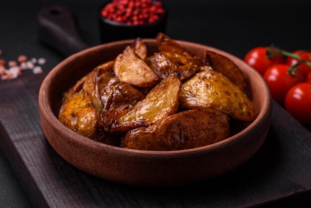 Deliziose fette di patate alla griglia con spezie ed erbe aromatiche all'aglio