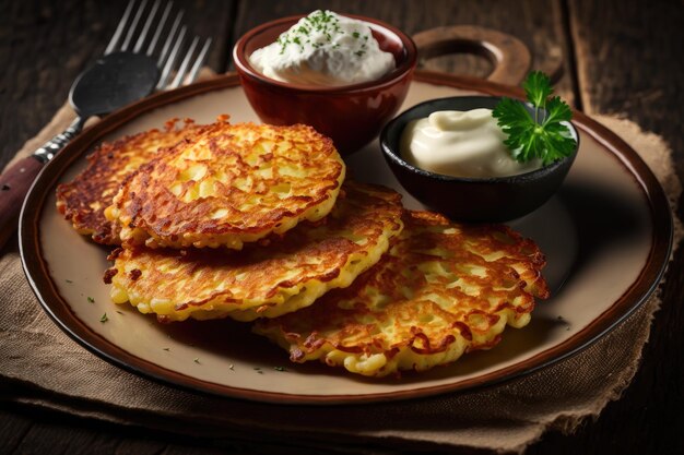 Deliziose frittelle di patate dorate per la tradizionale colazione europea