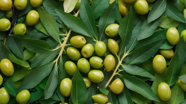 Deliziose olive verdi e foglie isolate su bianco da vicino