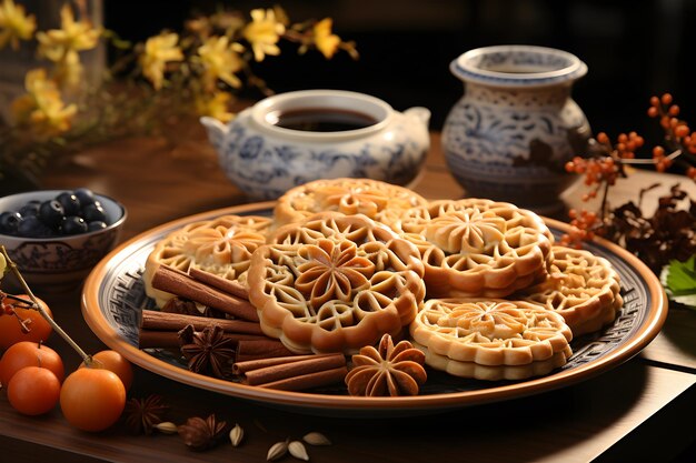 Deliziose torte della luna con tè MidAutumn Festival