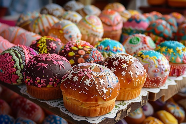 Deliziose torte pasquali adornate con decorazioni colorate che simboleggiano gioia e rinnovamento