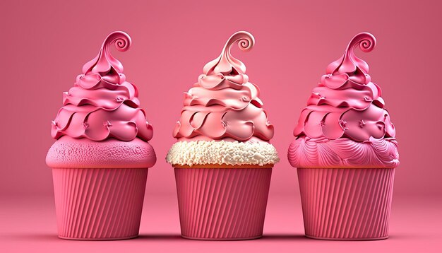 Deliziose tortine rosa per la festa della mamma o il compleanno su uno sfondo colorato IA generativa