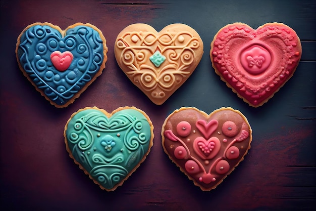 Deliziosi biscotti a forma di cuore Biscotti colorati per San Valentino 14 febbraio Generativo Ai