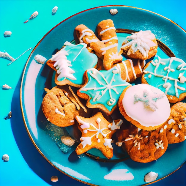 Deliziosi biscotti di Natale fatti in casa e altri dolcetti natalizi vista del primo piano