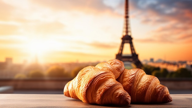 Deliziosi croissant francesi su uno sfondo romantico