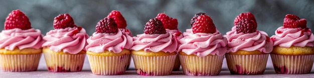 Deliziosi cupcake al lampone con glassa rosa in mostra