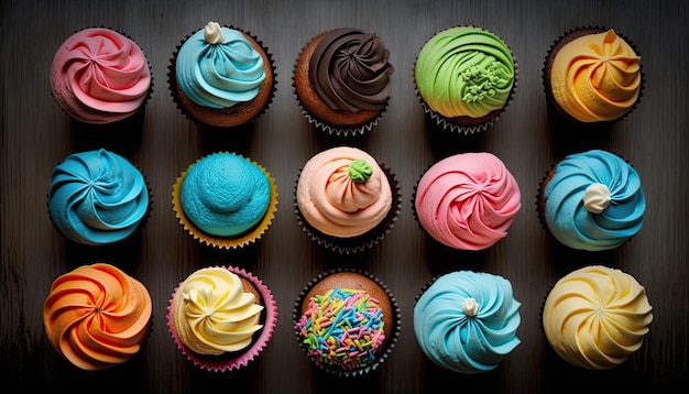 Deliziosi cupcakes colorati per la festa della mamma o il compleanno Generative AI