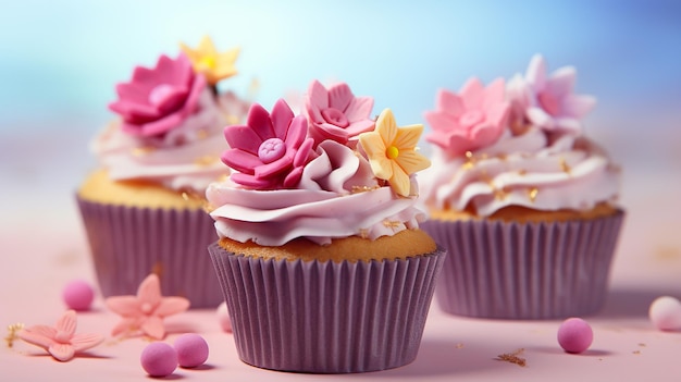 Deliziosi cupcakes con fiori ad alta risoluzione 8K