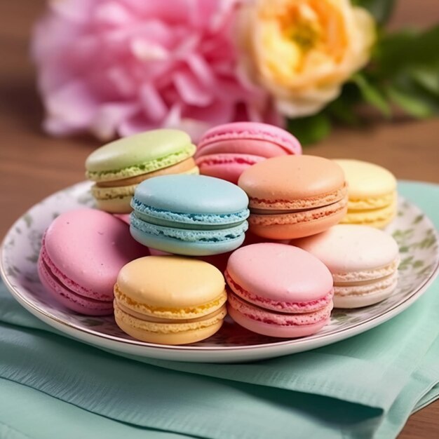 Deliziosi e colorati macarons realizzati con intelligenza artificiale generativa