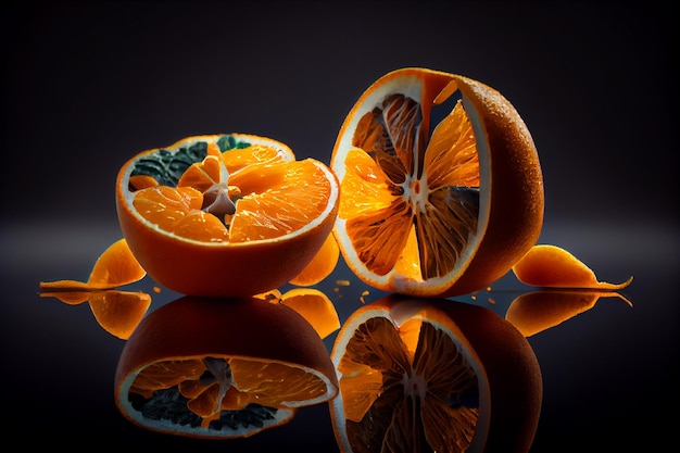 Deliziosi frutti d'arancia tagliati ai generativa
