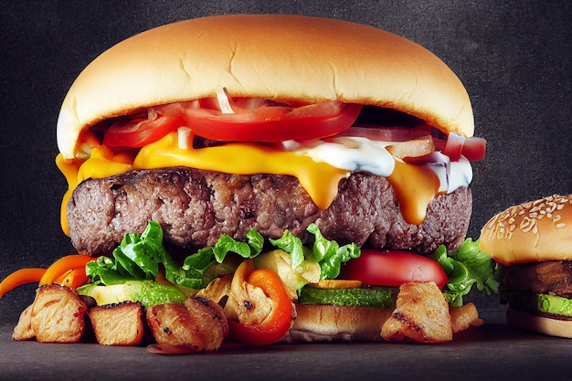 Deliziosi hamburger fatti in casa di formaggio di manzo e verdure