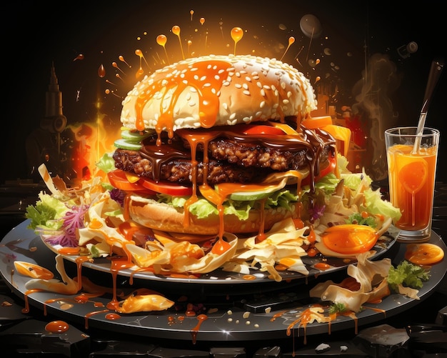 Deliziosi hamburger succosi cibo più popolare del mondo Illustrazione Generative AI