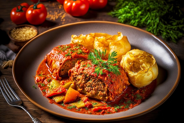 Deliziosi involtini di verza ripieni con carne e verdure stufate