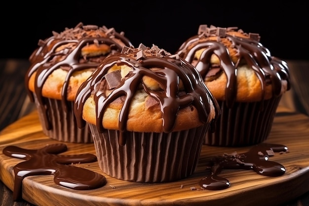 Deliziosi muffin con cioccolato sul supporto