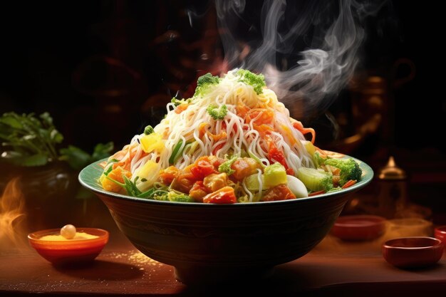 Deliziosi noodles istantanei sono pronti per essere serviti in fotografia pubblicitaria professionale di cibo