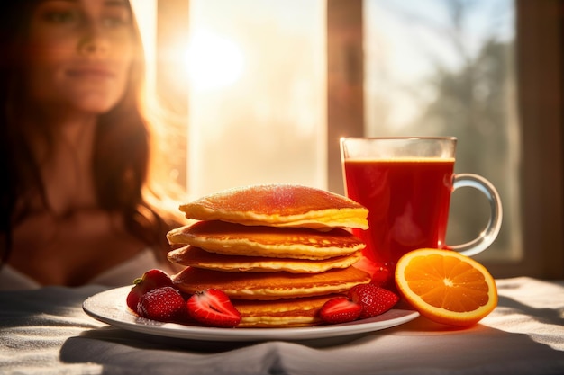 Deliziosi pancake con fragole .