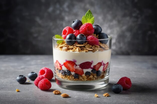 Deliziosi perfetti di yogurt con frutta e avena