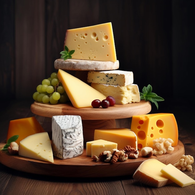 deliziosi pezzi di formaggio sulla tavola di legno