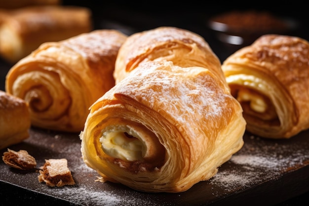 Deliziosi rotoli di pasta sfoglia ripieni di crema pasticcera per dessert