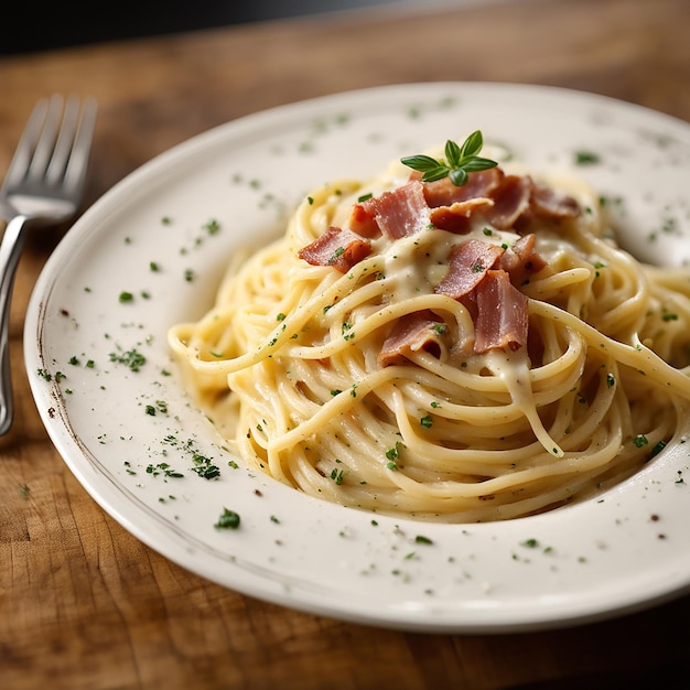 Deliziosi spaghetti carbonara sul piatto