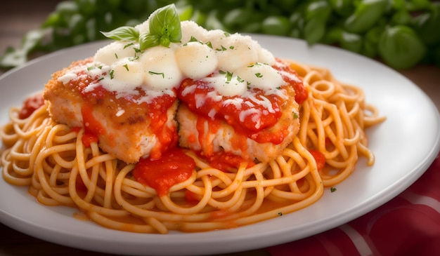 Deliziosi spaghetti in un piatto sfondo IA generativa