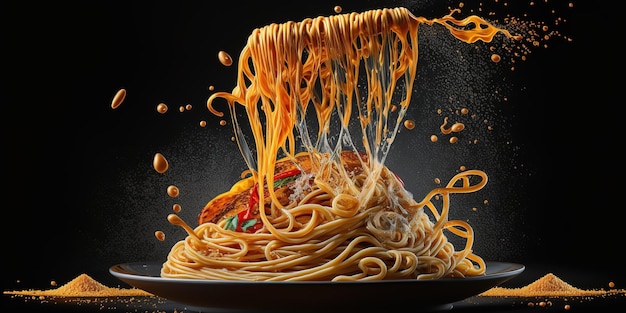 deliziosi spaghetti su un piatto nero