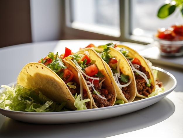 Deliziosi tacos messicani con carne e verdure Cibo tradizionale Cucina messicana latinoamericana