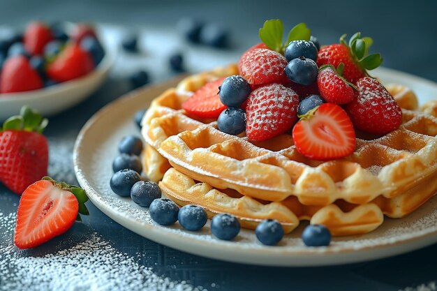 Deliziosi waffle belgi coperti di bacche vista generativa