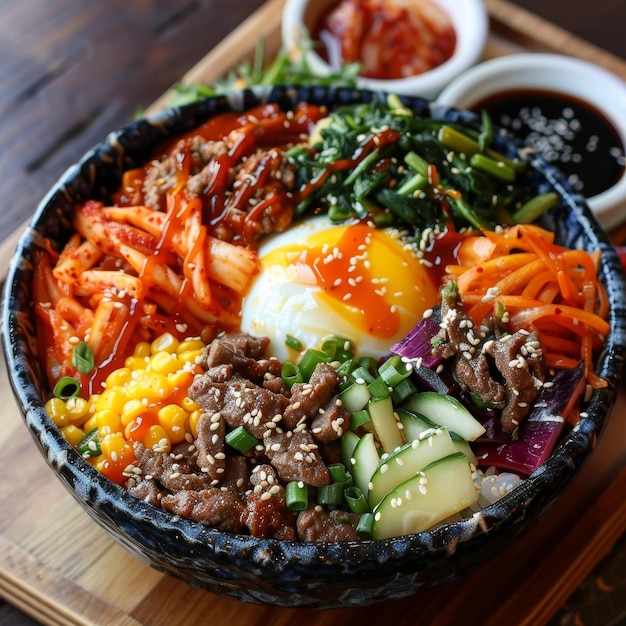 Delizioso Bibimbap coreano con verdure fresche