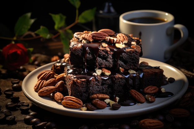 Delizioso brownie al cioccolato fondente con noci generative IA