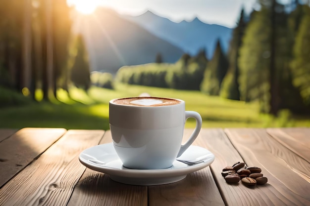 Delizioso caffè cappuccino su un tavolo di legno