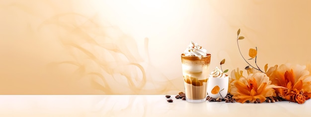 Delizioso caffè freddo con latte ghiacciato e panna montata realizzato con Generative AI