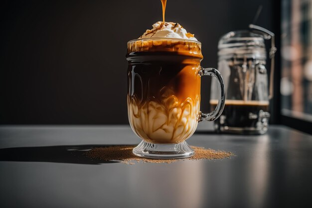 Delizioso caramello ghiacciato quest'ultimo sul tavolo nel ristorante