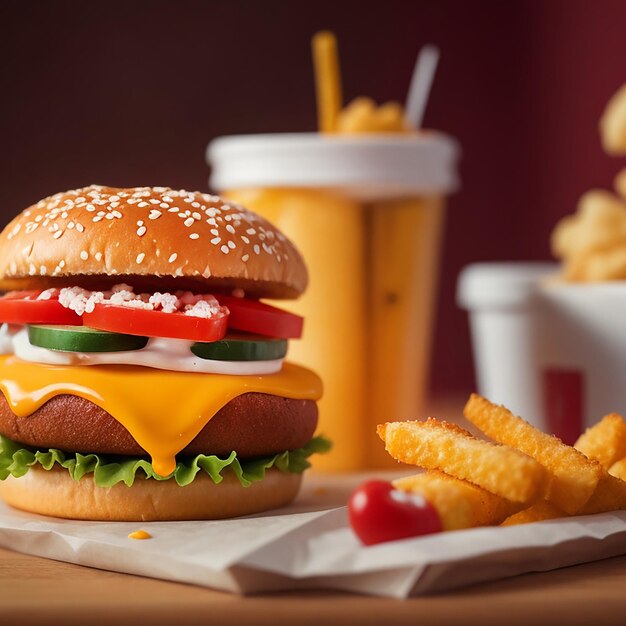 delizioso cheeseburger di carne con cibo spazzatura